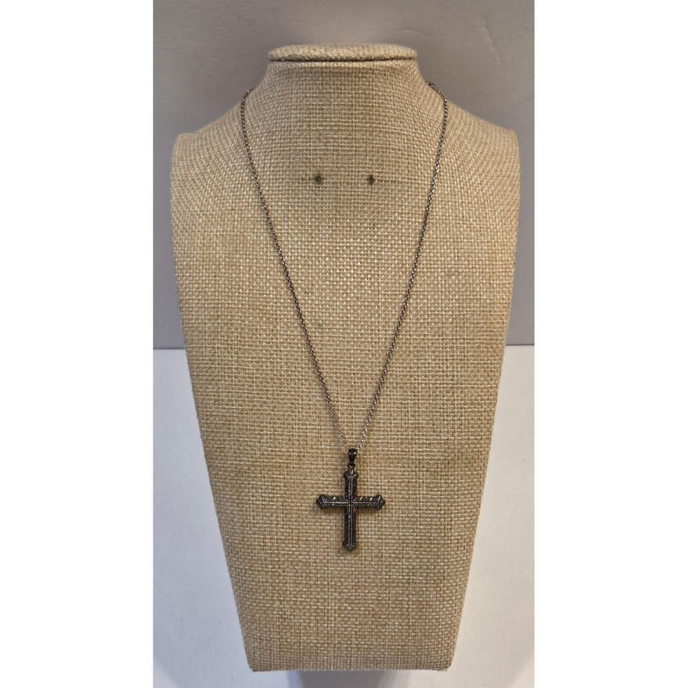 Vintage Ross Simons Oxidized‎ Sterling Silver Cross 16" Italian Sterling Chain